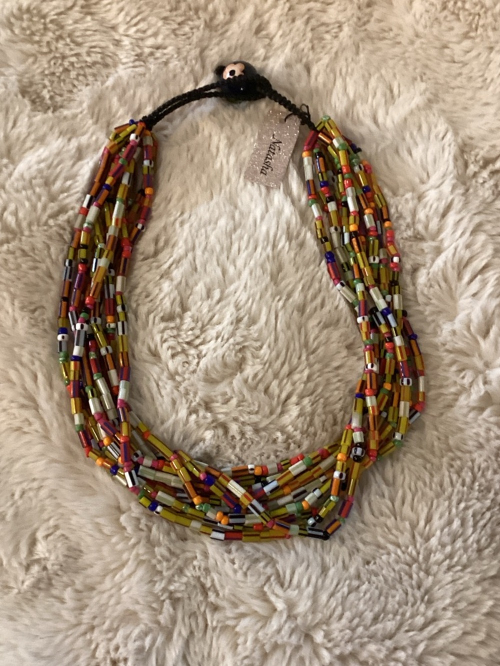 Natasha Couture Multistrand Bead Necklace in Gold, Red, Green & Purple